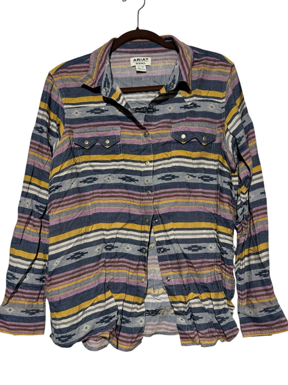 Ariat Aztec Pearl Snap Shirt Women Size XL Colorful Western Southwest Cwgirl